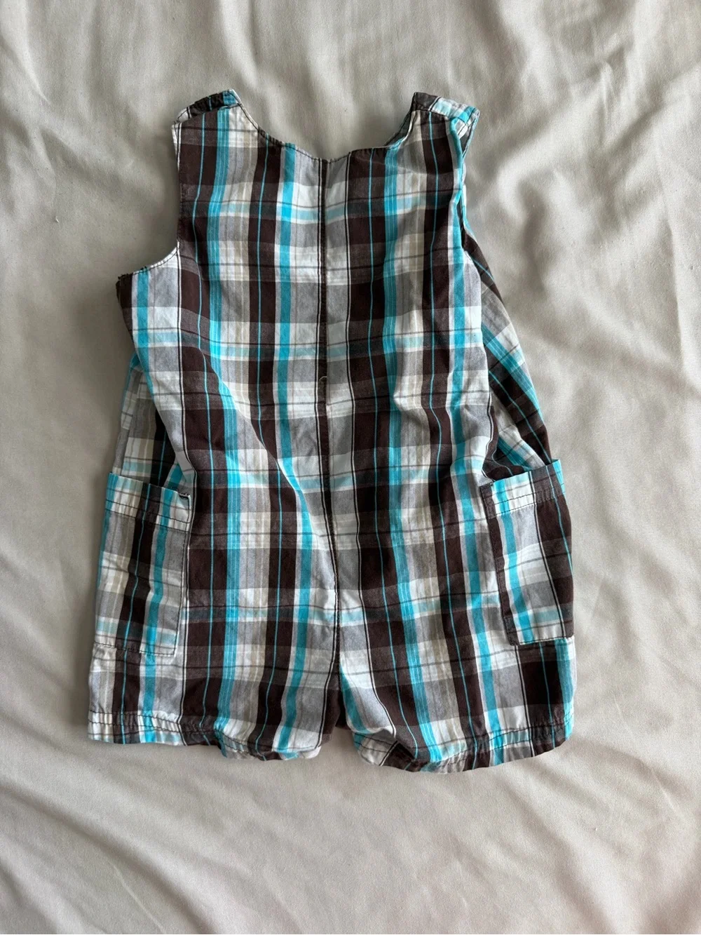 Carters Blue and Brown Plaid Construction Romper (0-3M)